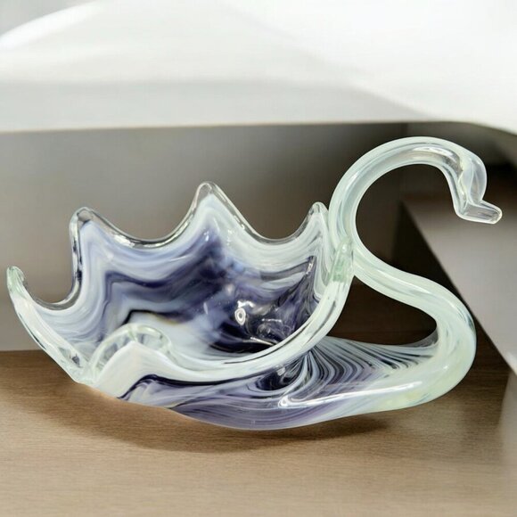Slag Art Glass Duck Swan Glass Dish Bowl Centerpiece Multicolor Swirls Glassware - Picture 1 of 10